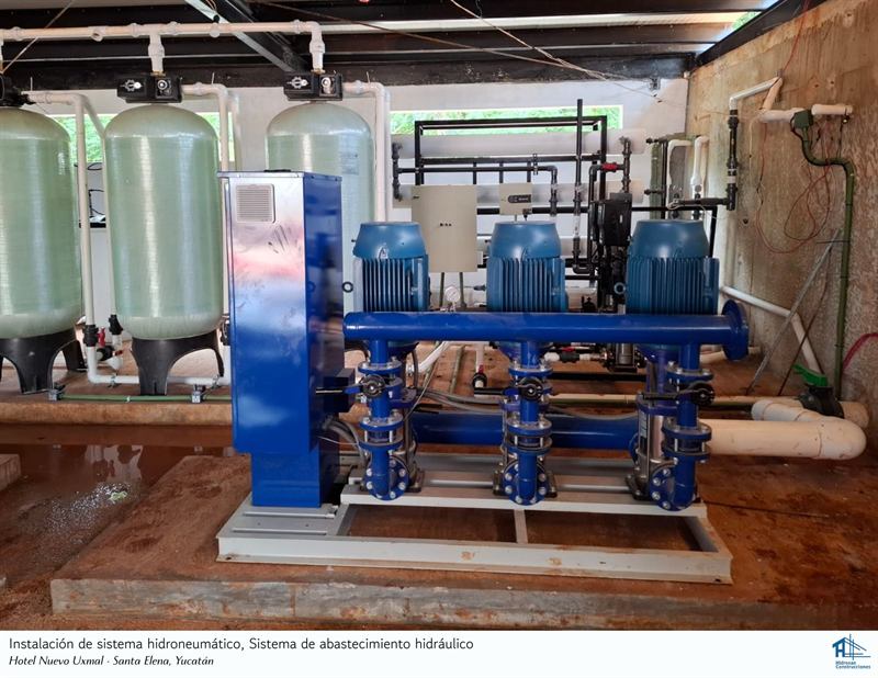 Instalación de sistema hidroneumático, sistema de abastecimiento hidráulico — Hotel Nuevo Uxmal · Santa Elena, Yucatán