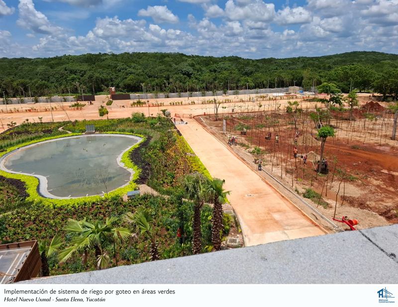 Implementación de sistema de riego por goteo en áreas verdes — Hotel Nuevo Uxmal · Santa Elena, Yucatán