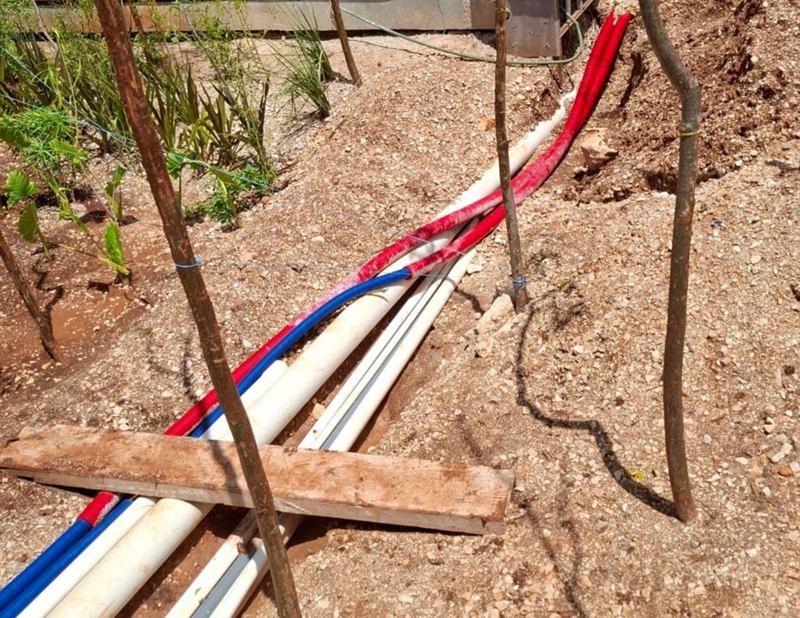 Distribución de agua fría, agua caliente y retorno del cuarto de máquinas al hotel — Hotel Nuevo Uxmal · Santa Elena, Yucatán